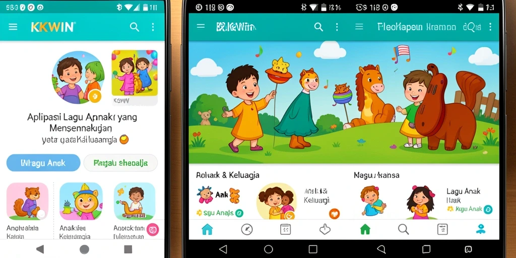 Antarmuka pengguna colorful dan interaktif untuk lagu anak.